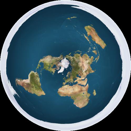 Flat earth @ wikipedia.org
Flat Earth model. The white around the outside of the globe is an 'Ice Wall', 
preventing people from falling off the surface of the earth.
© Trekky0623